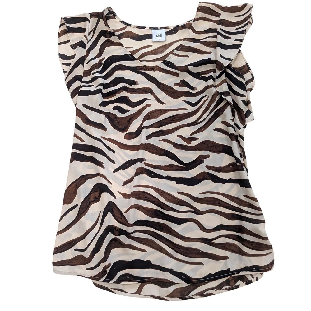 CABI Zebra Print V-Neck Blouse SMALL Top #5619‎ Office Capsule Animal Print Boho